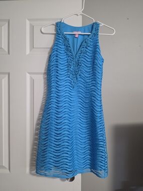 Lilly Pulitzer Turquoise Sleeveless Lace Overlay Mini Dress